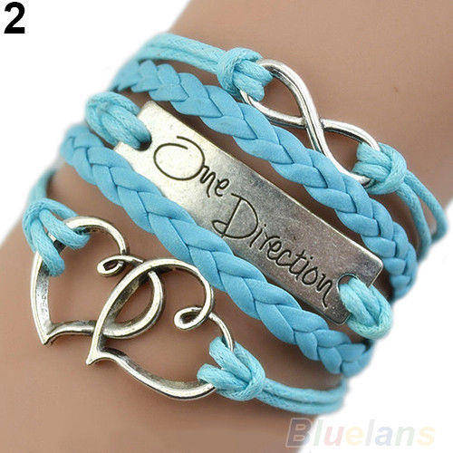 One Direction Love Heart Infinity Hand Knitted Leather Bracelet